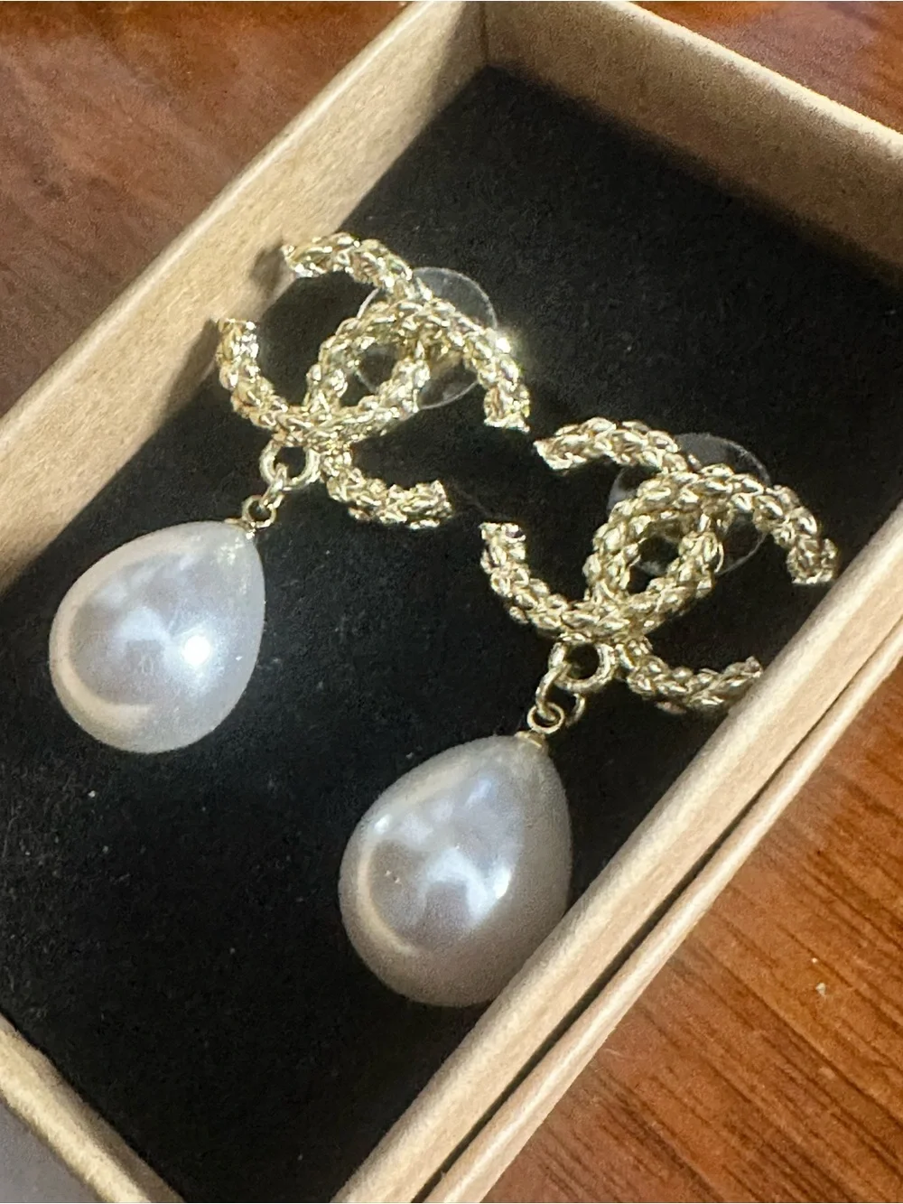 Gold-Tone Pearl Drop Luxury Style Earrings - White Pearl